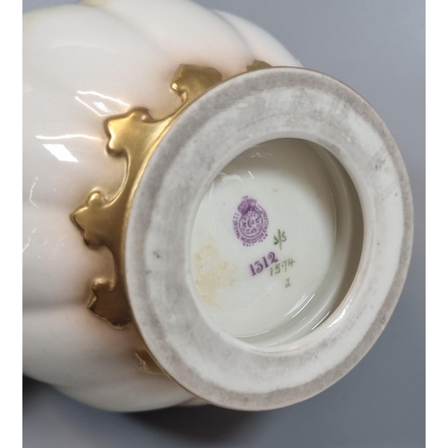 133 - Royal Worcester porcelain potpourri vase and pierced domed cover, hand painted with roses and foliag... 