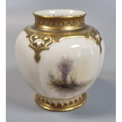 135 - Royal Worcester porcelain potpourri vase and pierced cover, the body hand painted with a brace of ph... 