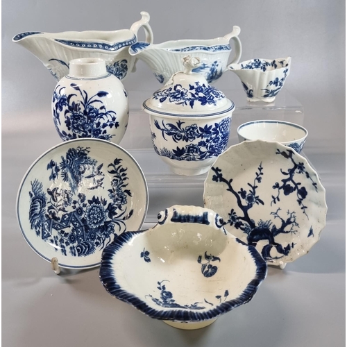 140 - Collection of 18th century First Period Worcester blue and white items to include: lidded porringer,... 