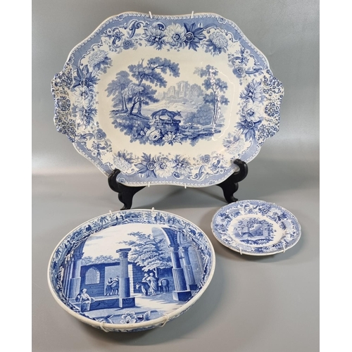 143 - Early 19th century Spode blue and white transfer printed oval twin handled platter in the 'Aesop's F... 