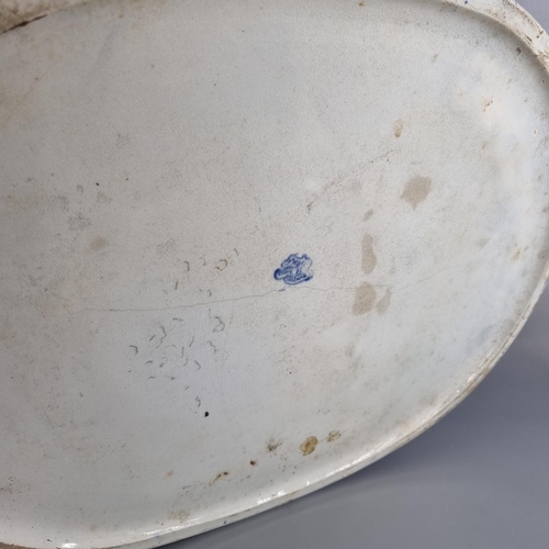 144 - 19th century Staffordshire blue and white transfer printed two handled foot bath, 'Castle Gate House... 