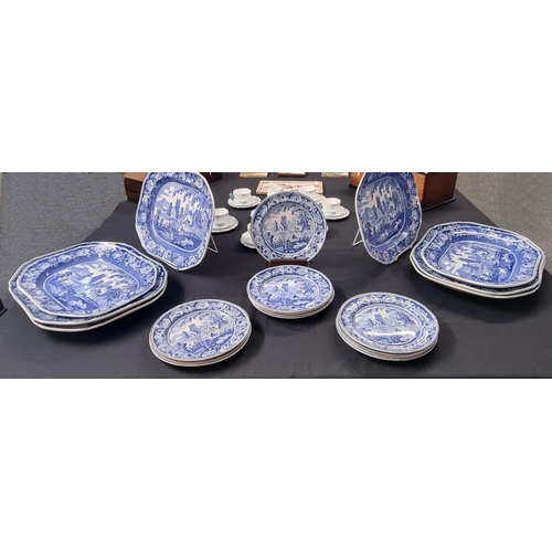 145 - Part service of 19th century Staffordshire Pottery wild flower border plates, the central fields wit... 