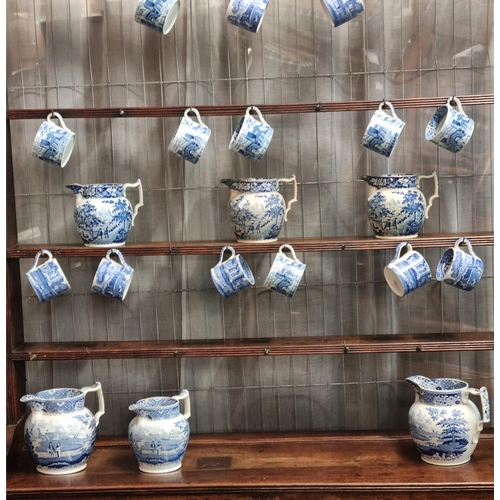 145A - Collection of assorted Staffordshire Pottery blue and white transfer printed jugs of baluster form w... 