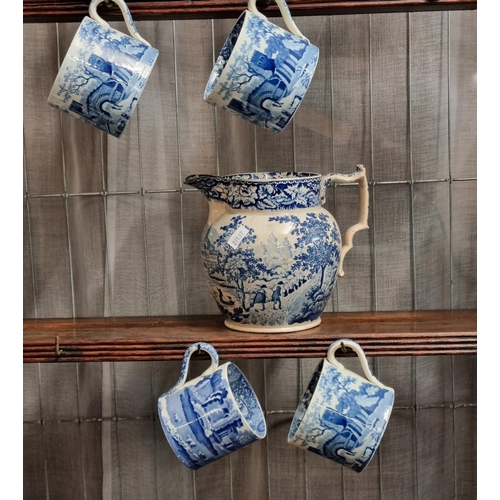 145A - Collection of assorted Staffordshire Pottery blue and white transfer printed jugs of baluster form w... 