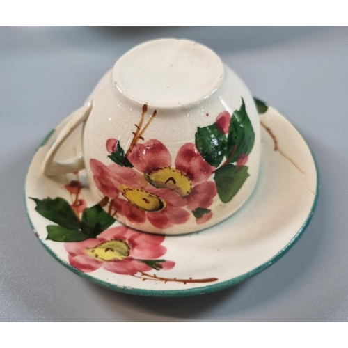 156 - 19th century Llanelly pottery cabaret set in the 'Rose' design comprising: two cups and saucers, bul... 