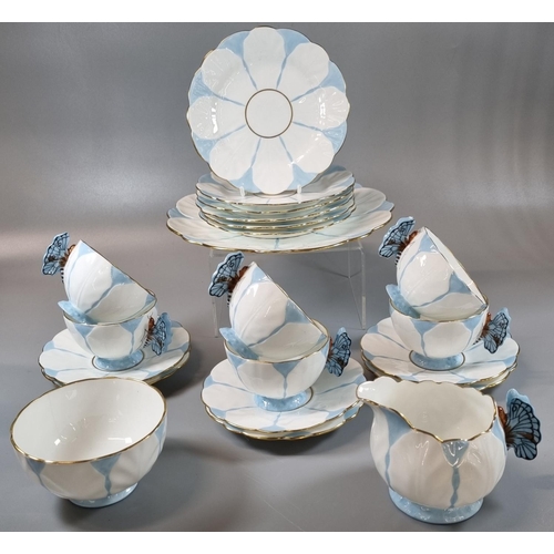 158 - 21 piece Art Deco Aynsley Butterfly part tea set comprising: set of six cups and saucers, six side p... 