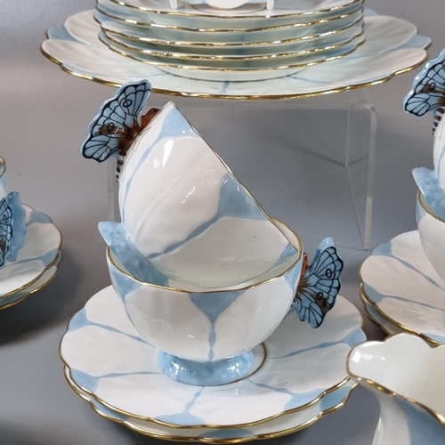 158 - 21 piece Art Deco Aynsley Butterfly part tea set comprising: set of six cups and saucers, six side p... 