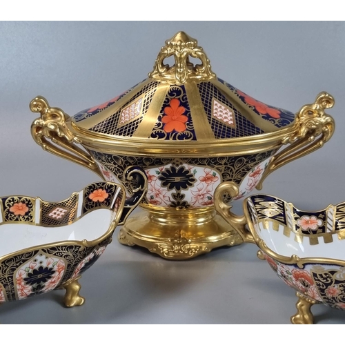 162 - Royal Crown Derby English bone china 1128 'Old Imari' lidded two handled sucrier 19cm approx., toget... 