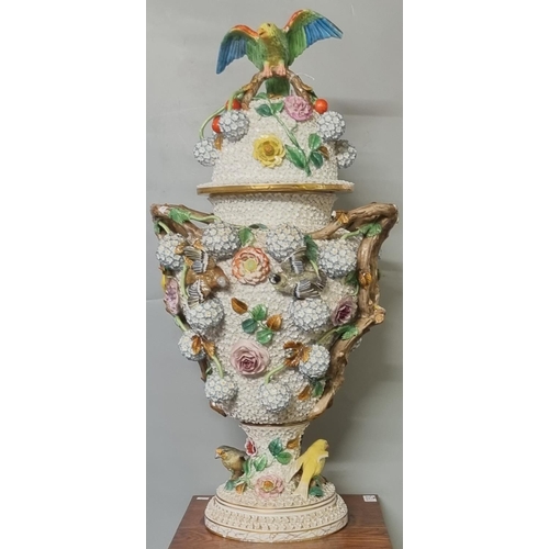 165 - Large Meissen porcelain 'Schneeballen' urn and cover of baluster form with branch handles, the domed... 