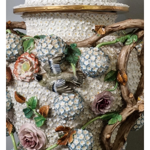 165 - Large Meissen porcelain 'Schneeballen' urn and cover of baluster form with branch handles, the domed... 