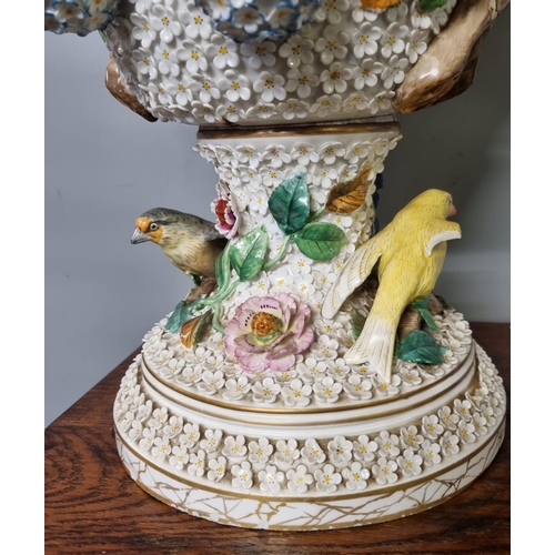 165 - Large Meissen porcelain 'Schneeballen' urn and cover of baluster form with branch handles, the domed... 