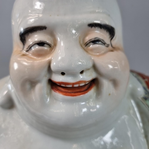 169 - Chinese slip cast Porcelain Famille Rose seated laughing Buddha. Impressed four character seal mark ... 