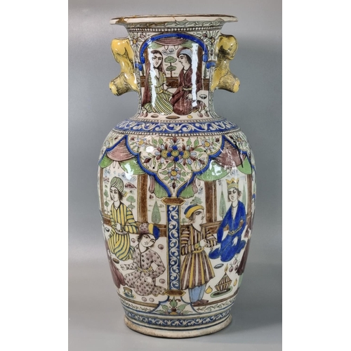 171 - Persian Qajar Dynasty (1794-1925), pottery, probably frit- ware 
 polychrome baluster vase.  Probabl... 