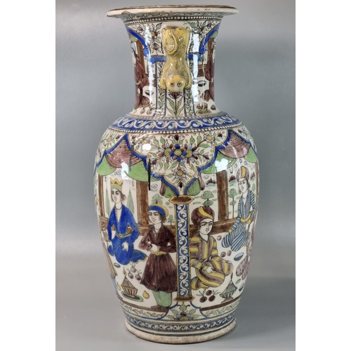 171 - Persian Qajar Dynasty (1794-1925), pottery, probably frit- ware 
 polychrome baluster vase.  Probabl... 