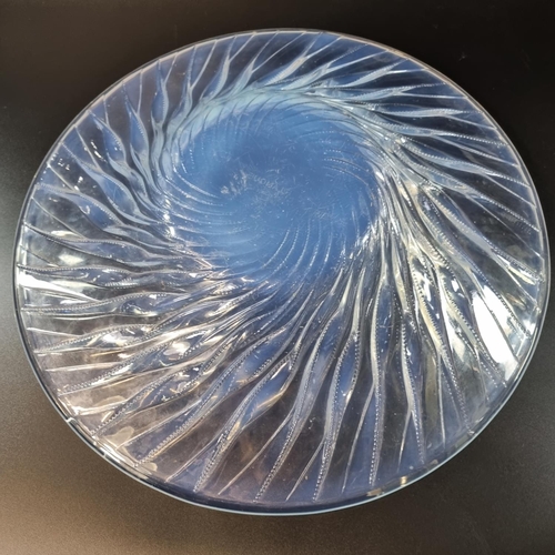 173 - R Lalique (French 1860-1945), 'Algues' opalescent glass dish/centre bowl, moulded in relief with spi... 