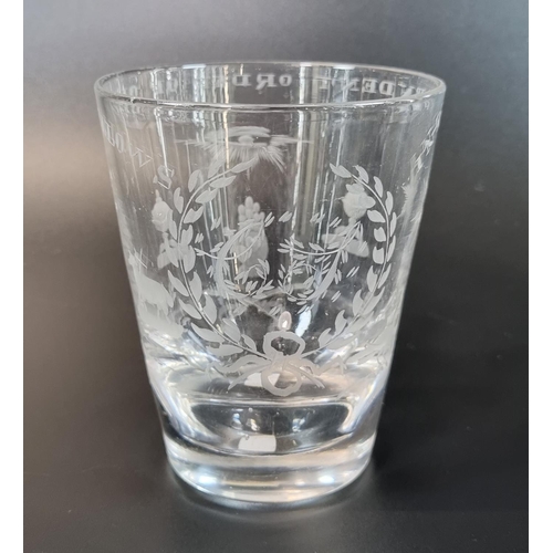 177 - 19th century glass Fraternal Society tumbler/beaker marked 'Independent Order of Oddfellows' with et... 