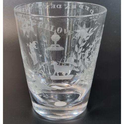 177 - 19th century glass Fraternal Society tumbler/beaker marked 'Independent Order of Oddfellows' with et... 