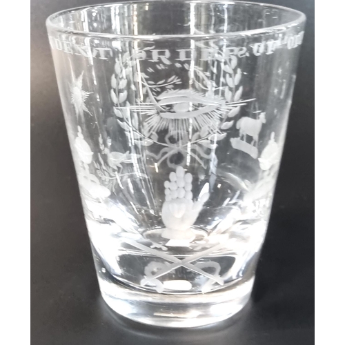 177 - 19th century glass Fraternal Society tumbler/beaker marked 'Independent Order of Oddfellows' with et... 