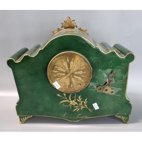 190 - Early 20th century ceramic mantle clock with Champlevé enamel type decoration and French two train b... 