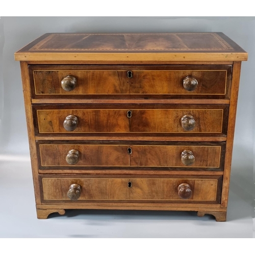 210 - 19th century mahogany inlaid straight front apprentice chest of four long drawers with herringbone i... 