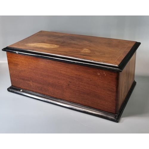 213 - 19th century Swiss musical box, the case in walnut with satinwood inlaid and ebonised banding.  15cm... 