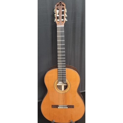 220 - Handmade Dieter Hopf model 3830/73 six string acoustic guitar labelled 'La Portentosa Nueva', cedar ... 