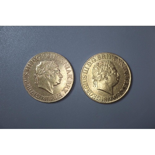 271 - Two George III gold full sovereigns dated 1817 and 1818.  (2)   (B.P. 21% + VAT)