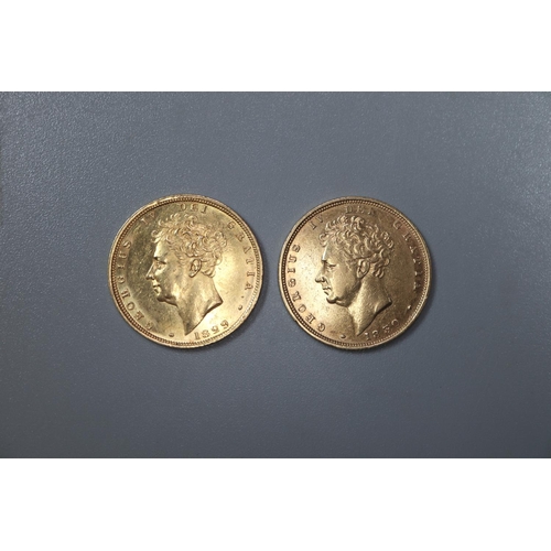 277 - Two George IV gold full Sovereigns dated 1829 and 1830.  (2)   (B.P. 21% + VAT)