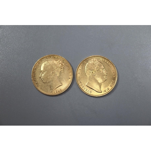 278 - Two Victorian gold full Sovereigns dated 1837 and 1838.  (2)   (B.P. 21% + VAT)