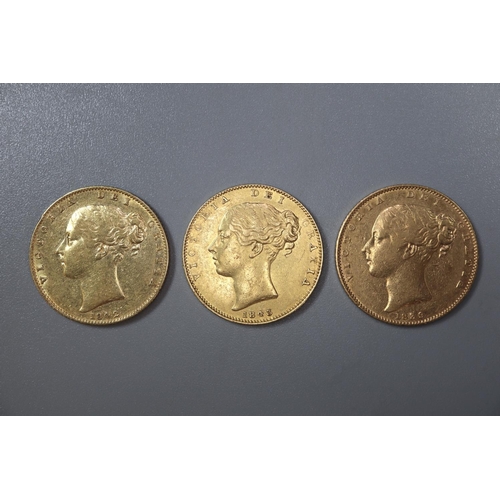 279 - Three Victorian gold full Sovereigns dated 1839, 1842 and 1843.  (3)   (B.P. 21% + VAT)