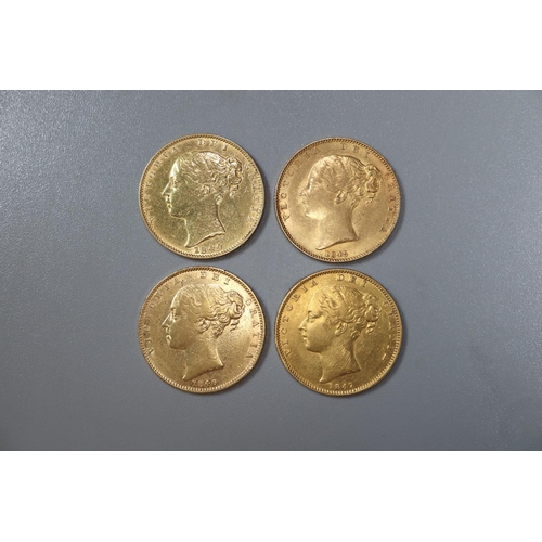 280 - Four Victorian gold full Sovereigns dated 1844, 1845, 1846 and 1847.  (4)   (B.P. 21% + VAT)