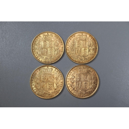 283 - Four Victorian gold full Sovereigns dated 1852, 1853, 1854 and 1855.  (4)   (B.P. 21% + VAT)