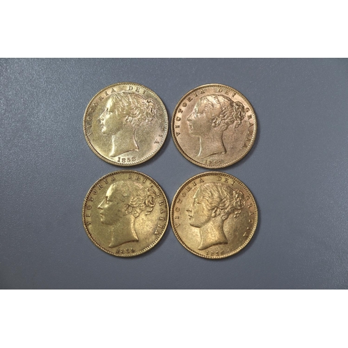 284 - Four Victorian gold full Sovereigns dated 1856, 1857, 1858 and 1859.  (4)   (B.P. 21% + VAT)