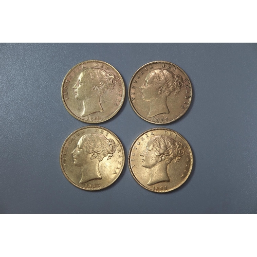 285 - Four Victorian gold full Sovereigns dated 1860, 1861, 1862 and 1863.  (4)   (B.P. 21% + VAT)