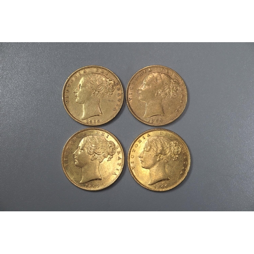 286 - Four Victorian gold full Sovereigns dated 1864, 1865, 1866 and 1868.  (4)   (B.P. 21% + VAT)