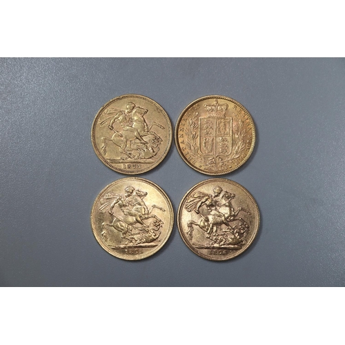 288 - Four Victorian gold full Sovereigns dated 1873, 1874, 1875 and 1876.  (4)   (B.P. 21% + VAT)