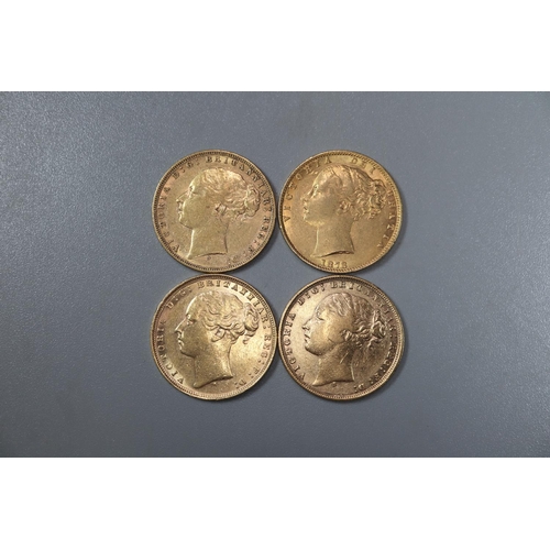 288 - Four Victorian gold full Sovereigns dated 1873, 1874, 1875 and 1876.  (4)   (B.P. 21% + VAT)