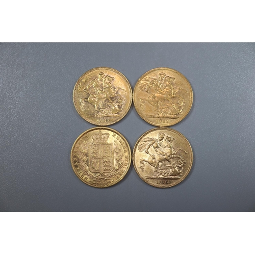 290 - Four Victorian gold full Sovereigns dated 1881, 1882, 1883 and 1884.  (4)   (B.P. 21% + VAT)