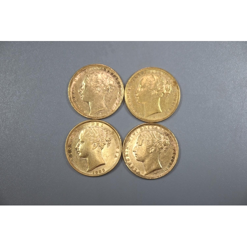 290 - Four Victorian gold full Sovereigns dated 1881, 1882, 1883 and 1884.  (4)   (B.P. 21% + VAT)