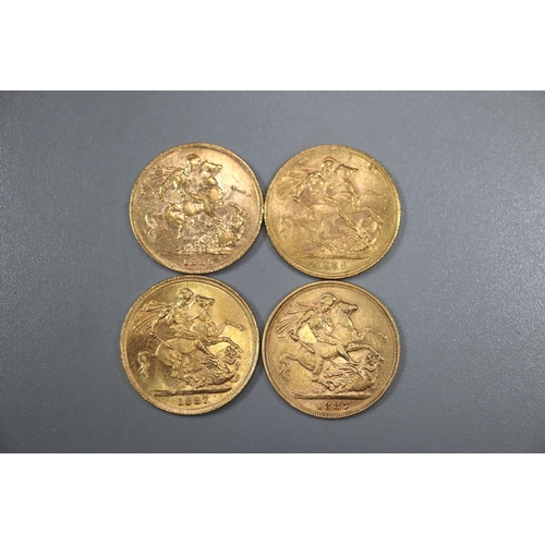 291 - Four Victorian gold full Sovereigns dated 1885, 1886, 1887 x2.  (4)   (B.P. 21% + VAT)