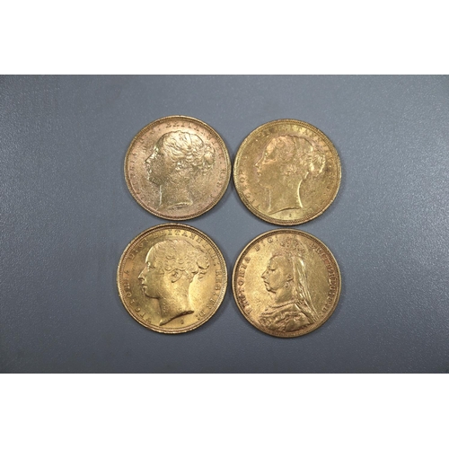 291 - Four Victorian gold full Sovereigns dated 1885, 1886, 1887 x2.  (4)   (B.P. 21% + VAT)