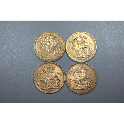 292 - Four Victorian gold full Sovereigns dated 1888, 1889, 1890 and 1891.  (4)   (B.P. 21% + VAT)