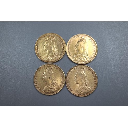 292 - Four Victorian gold full Sovereigns dated 1888, 1889, 1890 and 1891.  (4)   (B.P. 21% + VAT)