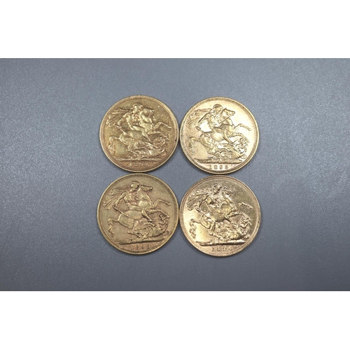 293 - Four Victorian gold full Sovereigns dated 1892, 1893 x2 and 1894.  (4)   (B.P. 21% + VAT)