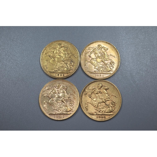 294 - Four Victorian gold full Sovereigns dated 1895, 1896, 1897 and 1898.  (4)   (B.P. 21% + VAT)