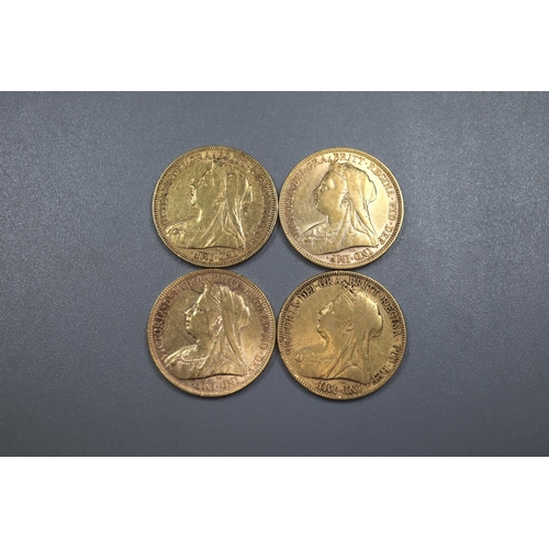 294 - Four Victorian gold full Sovereigns dated 1895, 1896, 1897 and 1898.  (4)   (B.P. 21% + VAT)