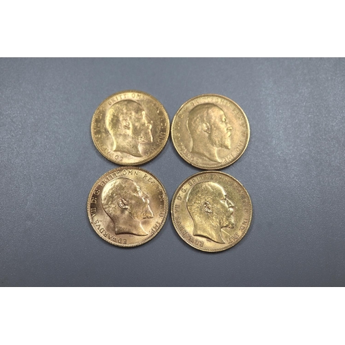 296 - Four Edward VII gold full Sovereigns dated 1903, 1904, 1905 and 1906.  (4)   (B.P. 21% + VAT)