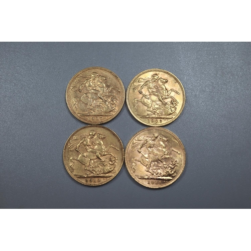 297 - Four Edward VII and George V gold full Sovereigns dated 1907, 1909, 1910 and 1911.  (4)   (B.P. 21% ... 