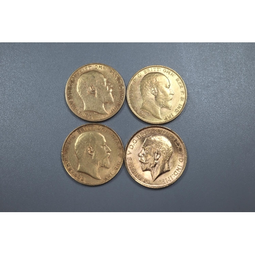 297 - Four Edward VII and George V gold full Sovereigns dated 1907, 1909, 1910 and 1911.  (4)   (B.P. 21% ... 