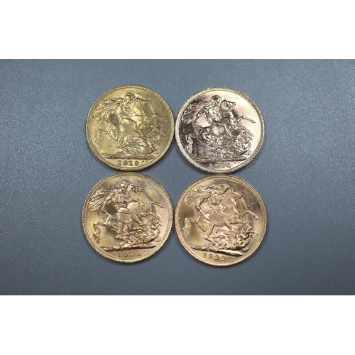 300 - Four George V gold full Sovereigns dated 1919, 1920, 1921 and 1922.  (4)   (B.P. 21% + VAT)